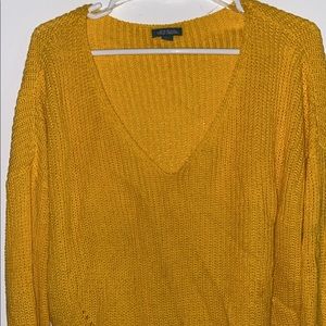 Yellow Crop Long-Sleeve Knit Sweater